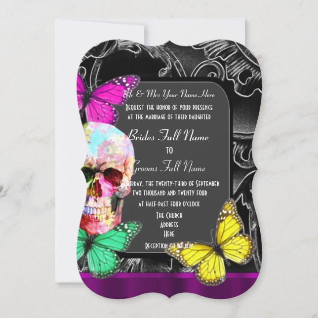 Invitación Boda alternativo gótico del cráneo del azúcar (Anverso)
