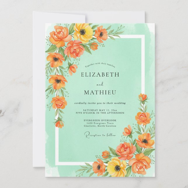Invitación Boda Amapola Caléndula Espuma de Mar (Anverso)