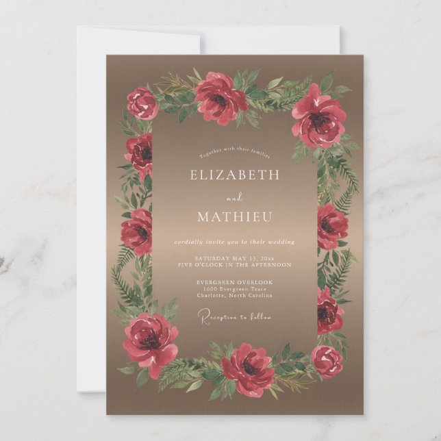 Invitación Boda Amapola Carmesí Taupe (Anverso)