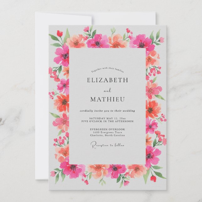 Invitación Boda Amapola Coral Magenta (Anverso)