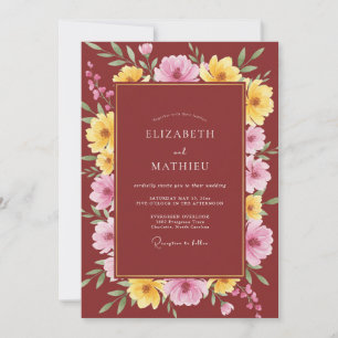 Invitación Boda Amapola Dorada Granate