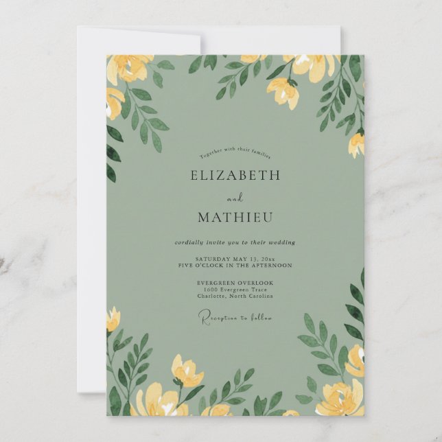 Invitación Boda Amapola Mostaza Celadón (Anverso)