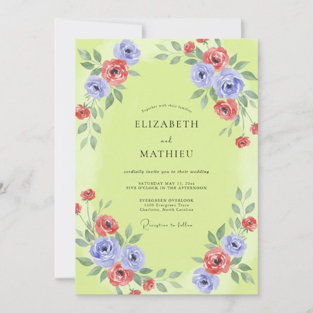 Invitación Boda Amapola Periwinkle Chartreuse (Anverso)