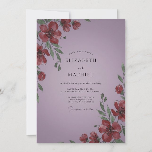 Invitación Boda Amapola Roja Ametista (Anverso)