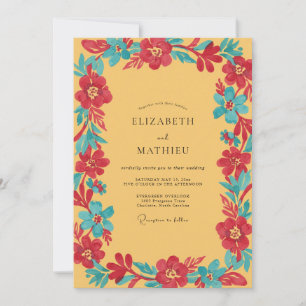 Invitación Boda Amapola Verde Azul Mostaza