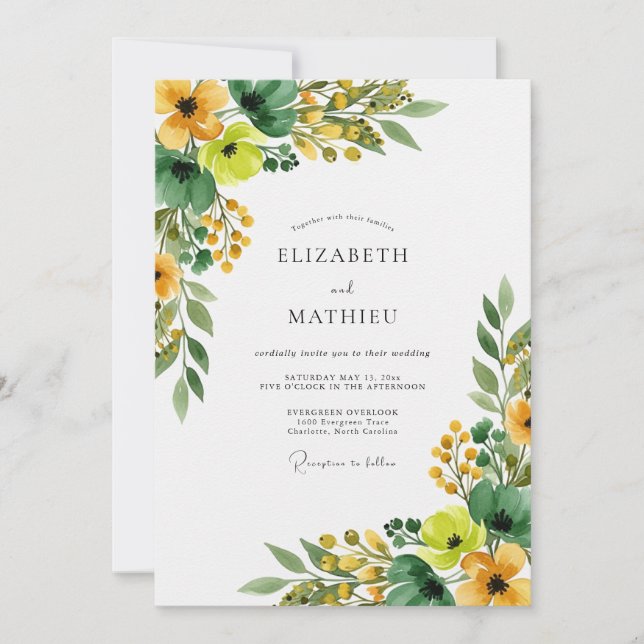 Invitación Boda Amarilla Alegre de Primavera (Anverso)