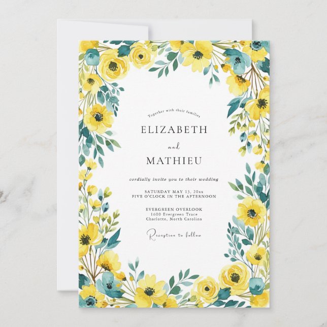 Invitación Boda Amarilla Alegre de Verano (Anverso)