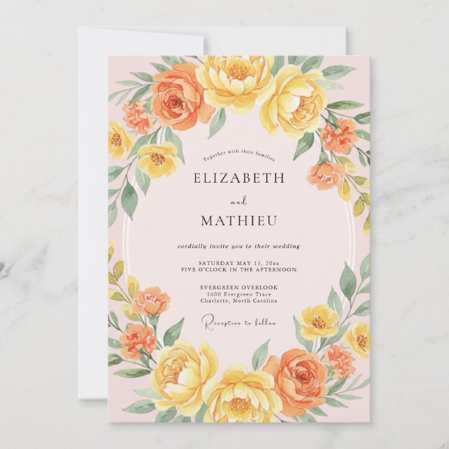 Invitación Boda Amarilla Alegre de Verano (Anverso)