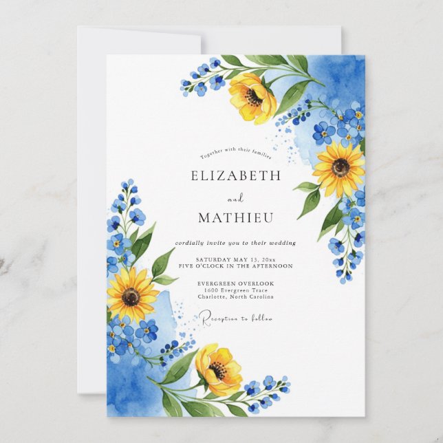 Invitación Boda Amarilla Azure Exuberante de Verano (Anverso)