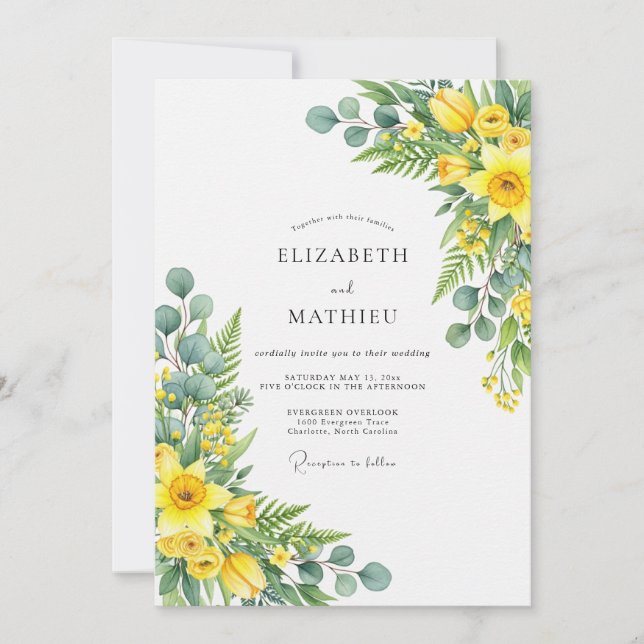 Invitación Boda Amarilla Espumosa de Primavera (Anverso)