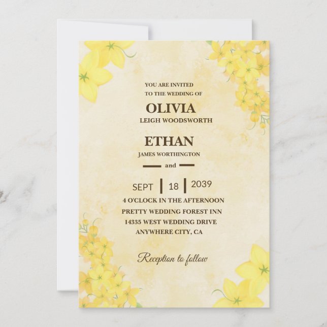 Invitación Boda amarilla floral de primavera (Anverso)