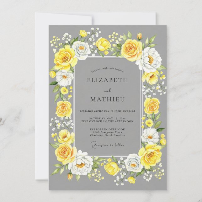 Invitación Boda amarilla gris alegre de verano (Anverso)