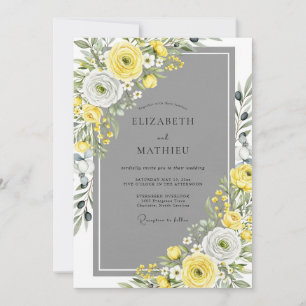 Invitación Boda amarilla gris elegante de primavera