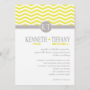 Invitación Boda Amarilla Monograma Chevron Mitchell