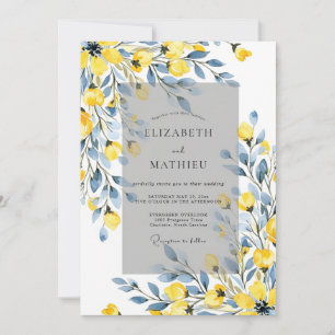 Invitación Boda amarilla polvorienta azul pulida de primavera