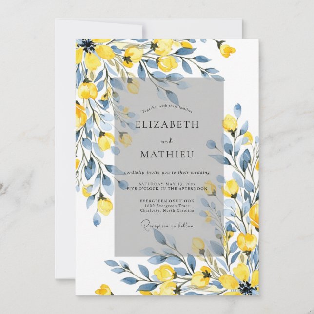 Invitación Boda amarilla polvorienta azul pulida de primavera (Anverso)