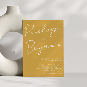 Invitación Boda amarilla polvorienta escritura a mano guión m
