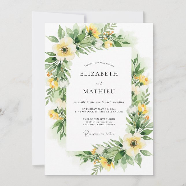 Invitación Boda amarilla prístina de primavera (Anverso)