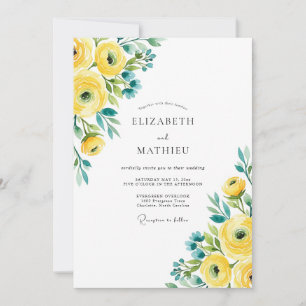 Invitación Boda Amarilla Verde Azulada Vibrante de Primavera