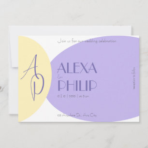 Invitación Boda amarilla, violeta, moderna y elegante