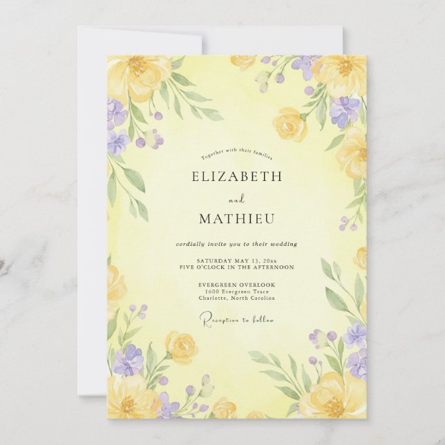 Invitación Boda amarilla y exuberante de primavera (Anverso)