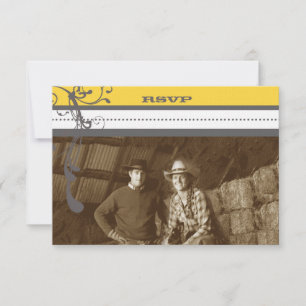 Invitación Boda amarilla y gris de divertidos Swirls Ahorra l