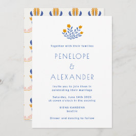 Invitación Boda Amarillo Azul Floral Folclórico Escandinavo