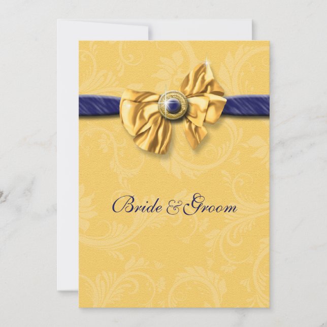 Invitación boda amarillo azul marino elegante (Anverso)