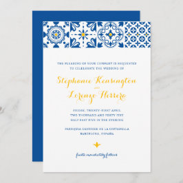Invitación Boda amarillo azul mosaico mediterráneo