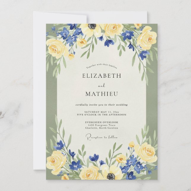 Invitación Boda Amarillo Azure Ranunculus Eucalipto (Anverso)