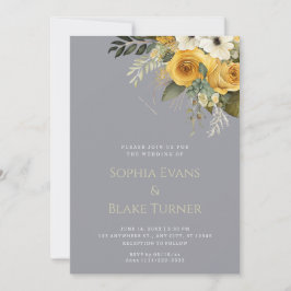 Invitación Boda amarillo blanco y verde de gris floral