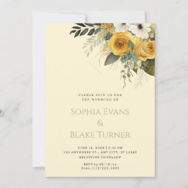 Invitación Boda amarillo blanco y verde floral amarillo