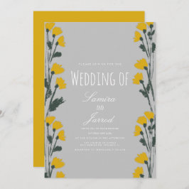 Invitación Boda Amarillo Botánico Floral Silvestre Dibujado A