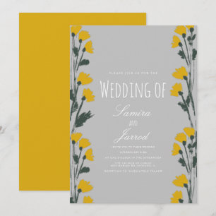 Invitación Boda Amarillo Botánico Floral Silvestre Dibujado A