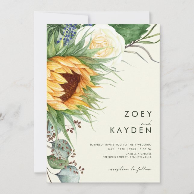 Invitación Boda amarillo claro del casual del girasol del paí (Anverso)