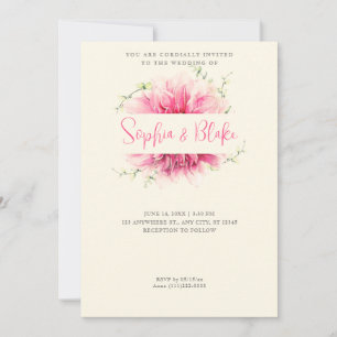 Invitación Boda amarillo con marco floral rosa simple moderno