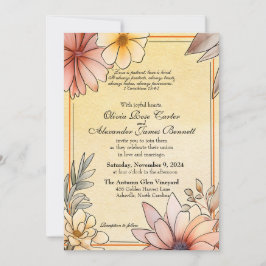 Invitación Boda Amarillo de color acuático Floral Terracotta
