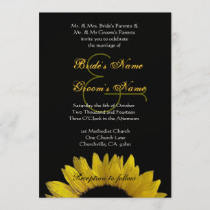 Invitación Boda amarillo de girasol negro Premium metálico