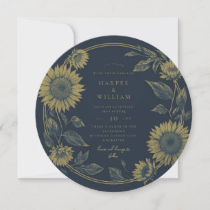 Invitación Boda amarillo de la marina giratoria redonda
