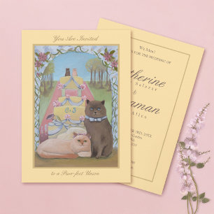 Invitación Boda amarillo de la pareja del gato