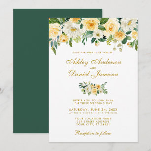 Invitación Boda amarillo dorado verde acuarela