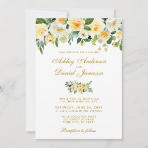Invitación Boda amarillo dorado verde acuarela