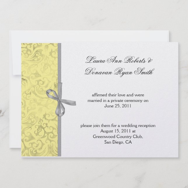 Invitación Boda Amarillo Gris Blanco Damask Post (Anverso)