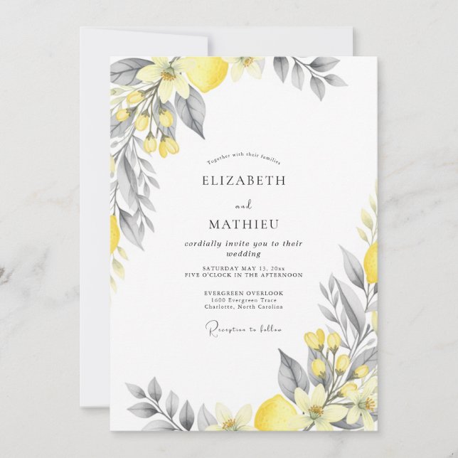Invitación Boda Amarillo Gris Zesty Cítrico (Anverso)