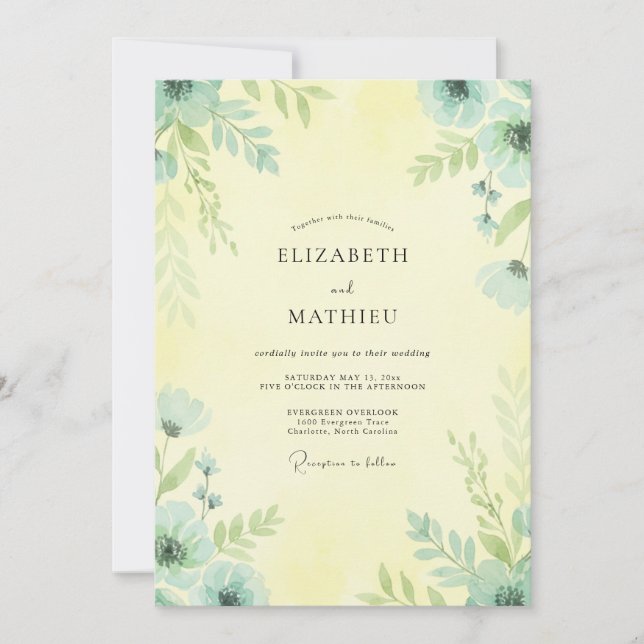 Invitación Boda Amarillo Mantequilla Hoja (Anverso)