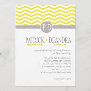 Invitación Boda Amarillo Monograma Chevron Danch