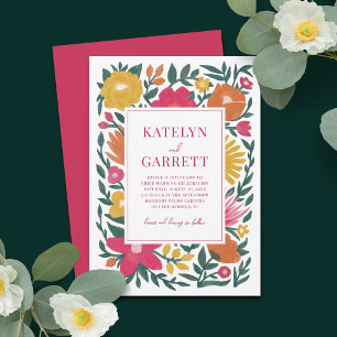 Invitación Boda amarillo negrita Florals Magenta Naranja