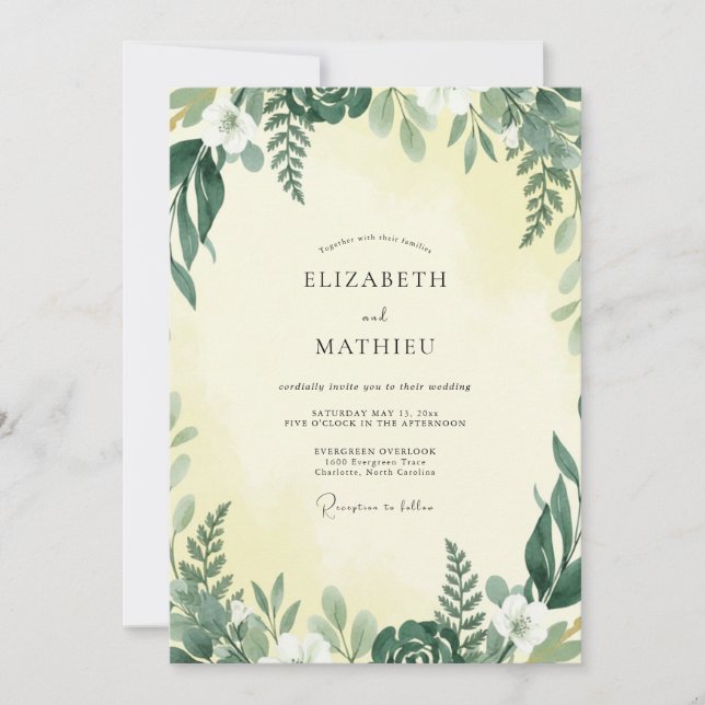 Invitación Boda Amarillo Oliva Helecho (Anverso)