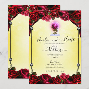 Invitación Boda Amarillo Plateado Rosa Roja Resplandor Mágico