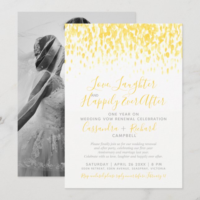 Invitación Boda Amarillo promete renovación 1 año después fel (Anverso / Reverso)